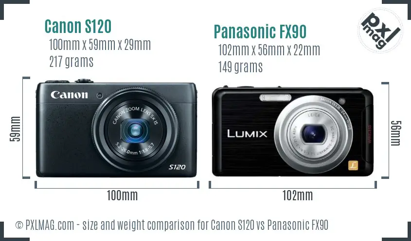 Canon S120 vs Panasonic FX90 size comparison