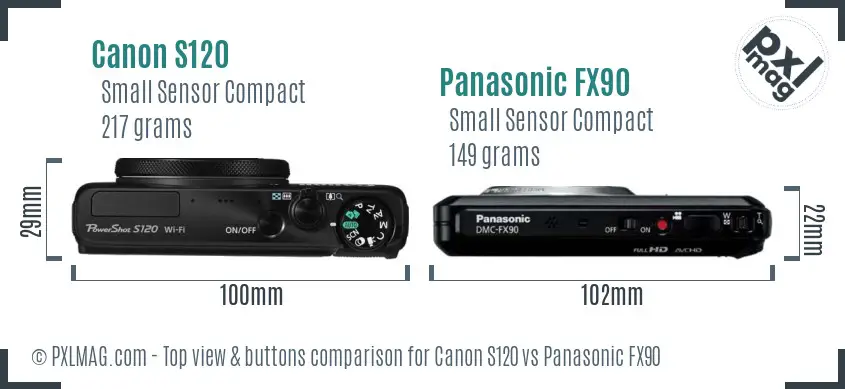Canon S120 vs Panasonic FX90 top view buttons comparison