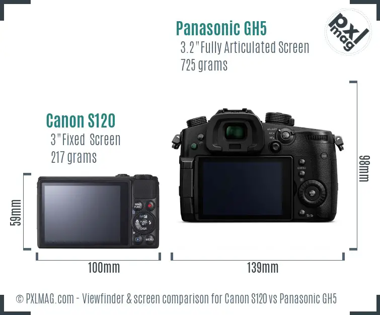 Canon S120 vs Panasonic GH5 Screen and Viewfinder comparison