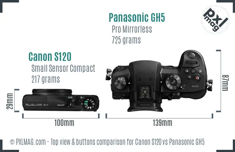 Canon S120 vs Panasonic GH5 top view buttons comparison