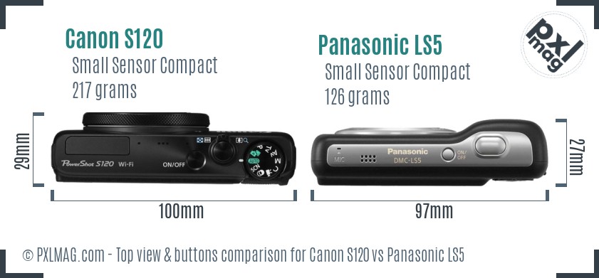 Canon S120 vs Panasonic LS5 top view buttons comparison
