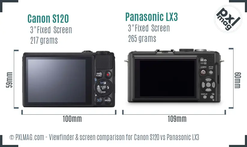 Canon S120 vs Panasonic LX3 Screen and Viewfinder comparison Canon S120 vs Panasonic LX3 Screen and Viewfinder comparison