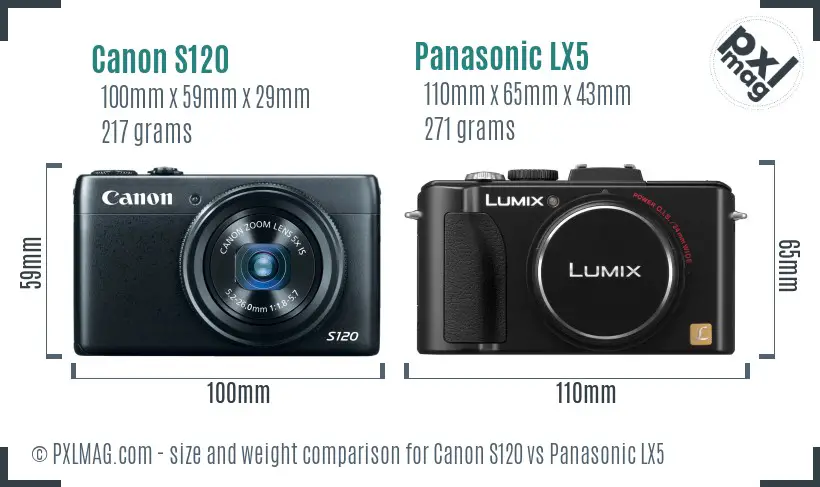 Canon S120 vs Panasonic LX5 size comparison