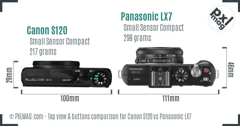 Canon S120 vs Panasonic LX7 top view buttons comparison Canon S120 vs Panasonic LX7 top view buttons comparison