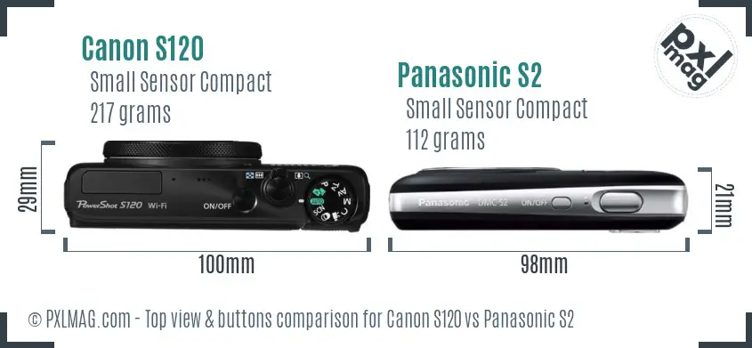 Canon S120 vs Panasonic S2 top view buttons comparison Canon S120 vs Panasonic S2 top view buttons comparison