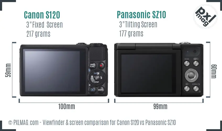 Canon S120 vs Panasonic SZ10 Screen and Viewfinder comparison