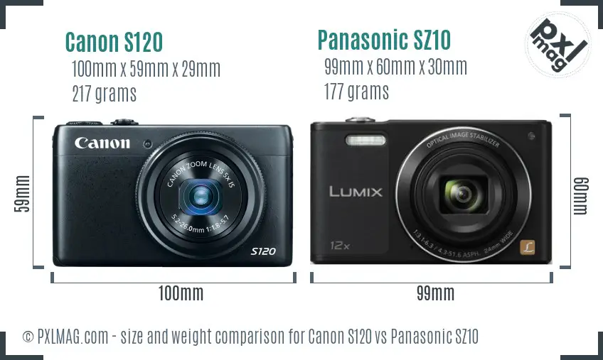 Canon S120 vs Panasonic SZ10 size comparison