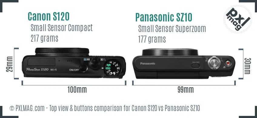 Canon S120 vs Panasonic SZ10 top view buttons comparison