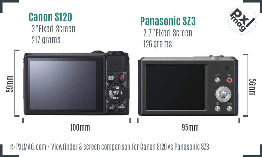 Canon S120 vs Panasonic SZ3 Screen and Viewfinder comparison