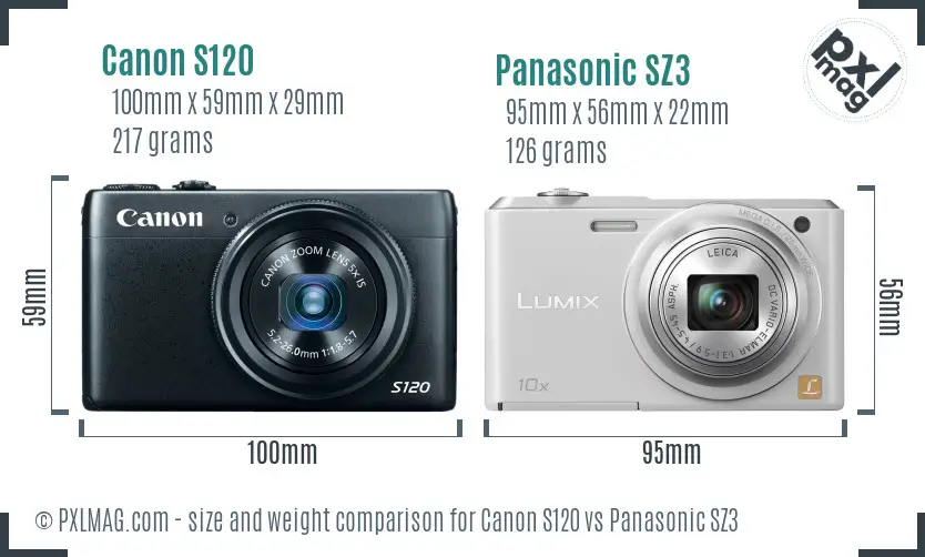 Canon S120 vs Panasonic SZ3 size comparison