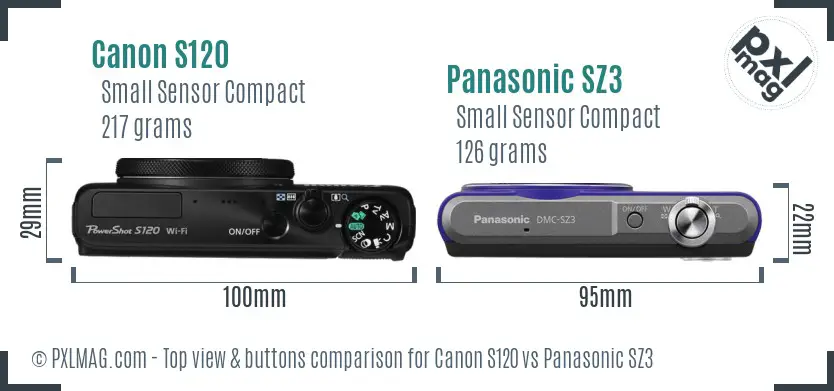 Canon S120 vs Panasonic SZ3 top view buttons comparison