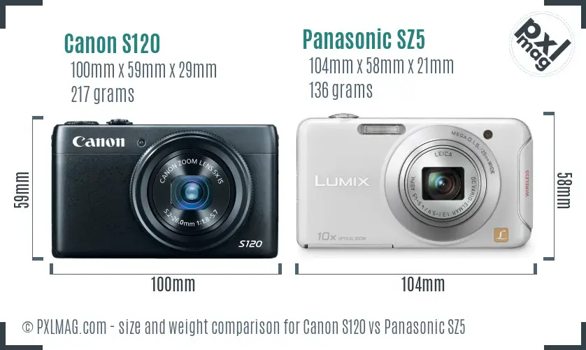 Canon S120 vs Panasonic SZ5 size comparison