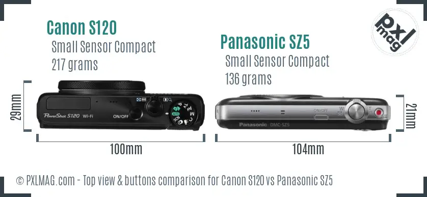 Canon S120 vs Panasonic SZ5 top view buttons comparison