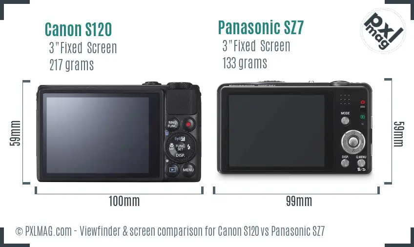 Canon S120 vs Panasonic SZ7 Screen and Viewfinder comparison