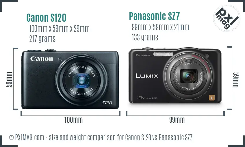 Canon S120 vs Panasonic SZ7 size comparison