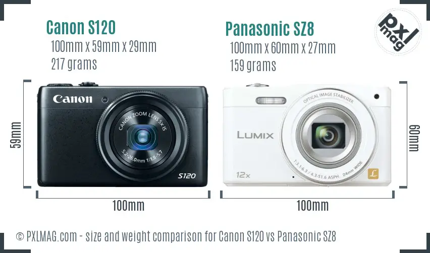 Canon S120 vs Panasonic SZ8 size comparison Canon S120 vs Panasonic SZ8 size comparison