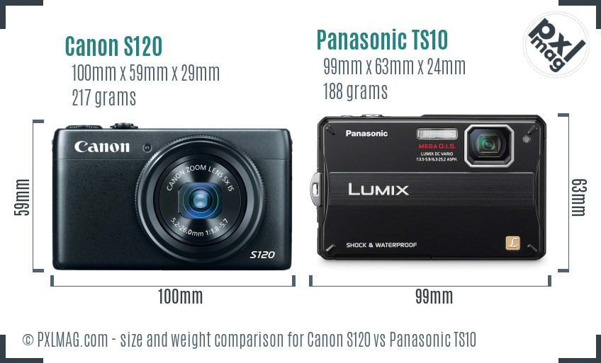 Canon S120 vs Panasonic TS10 size comparison