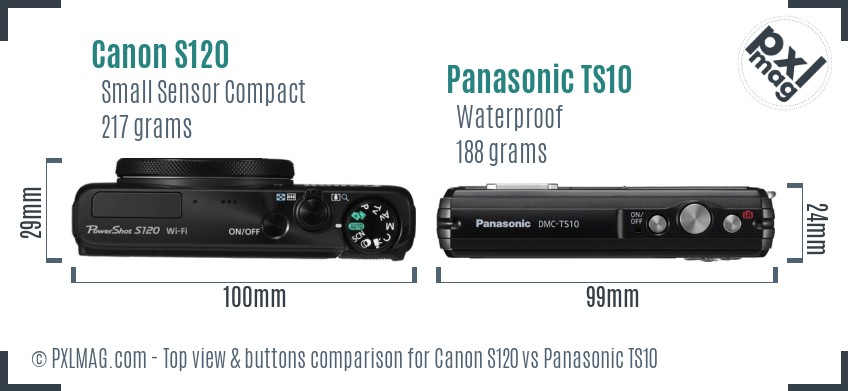 Canon S120 vs Panasonic TS10 top view buttons comparison