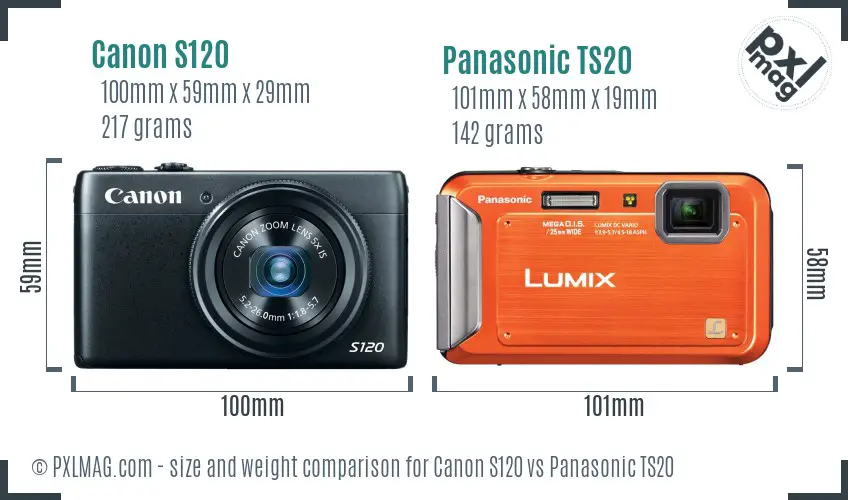 Canon S120 vs Panasonic TS20 size comparison