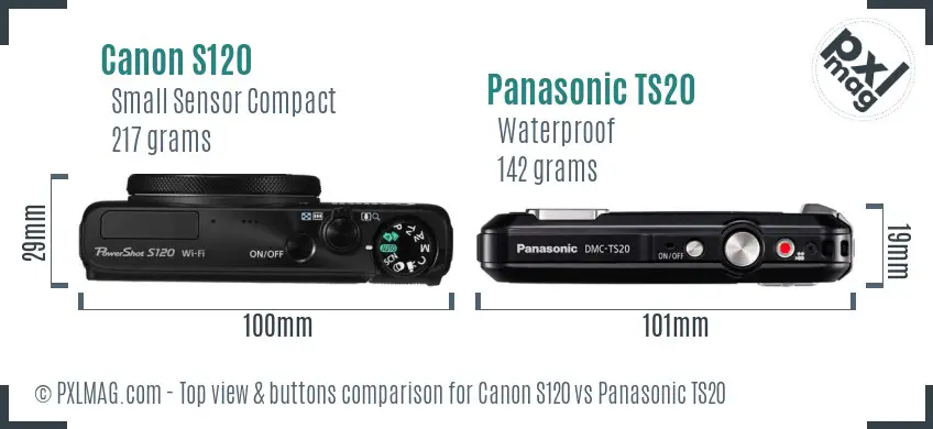 Canon S120 vs Panasonic TS20 top view buttons comparison