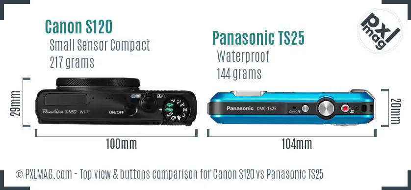 Canon S120 vs Panasonic TS25 top view buttons comparison Canon S120 vs Panasonic TS25 top view buttons comparison