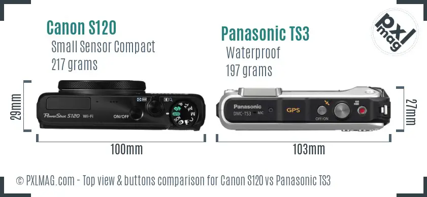 Canon S120 vs Panasonic TS3 top view buttons comparison Canon S120 vs Panasonic TS3 top view buttons comparison