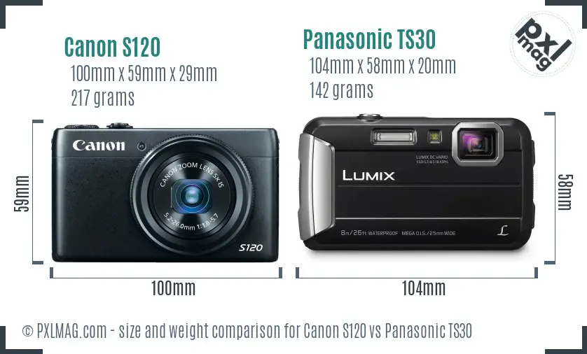 Canon S120 vs Panasonic TS30 size comparison