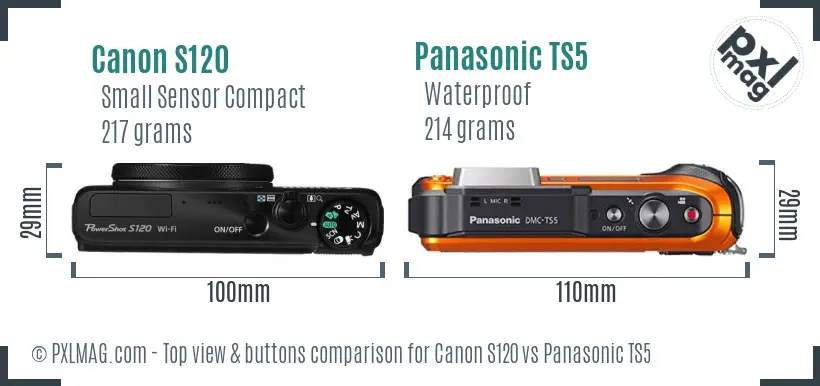 Canon S120 vs Panasonic TS5 top view buttons comparison