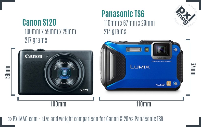 Canon S120 vs Panasonic TS6 size comparison