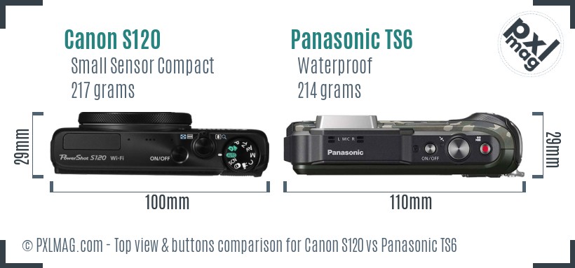 Canon S120 vs Panasonic TS6 top view buttons comparison