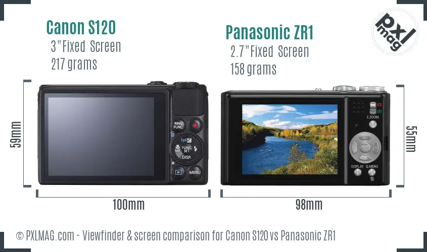 Canon S120 vs Panasonic ZR1 Screen and Viewfinder comparison