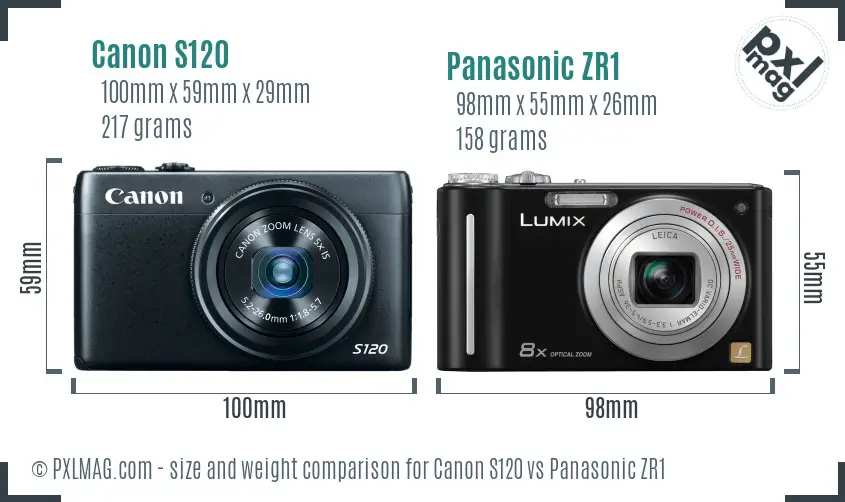 Canon S120 vs Panasonic ZR1 size comparison