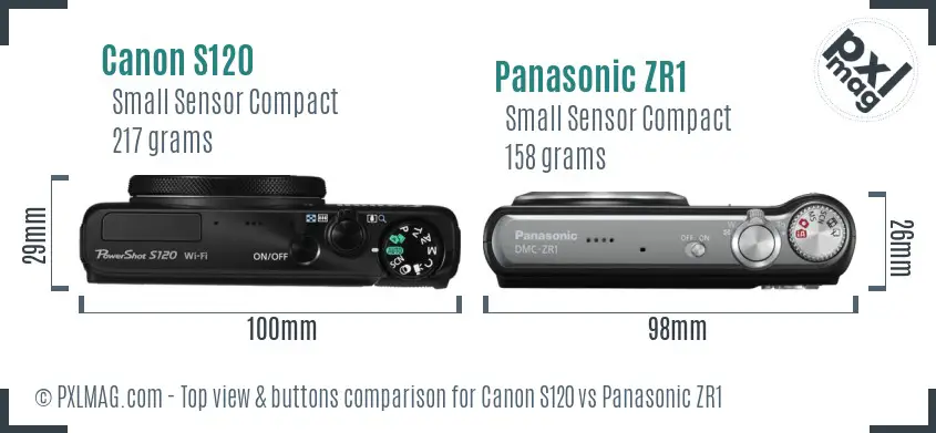 Canon S120 vs Panasonic ZR1 top view buttons comparison