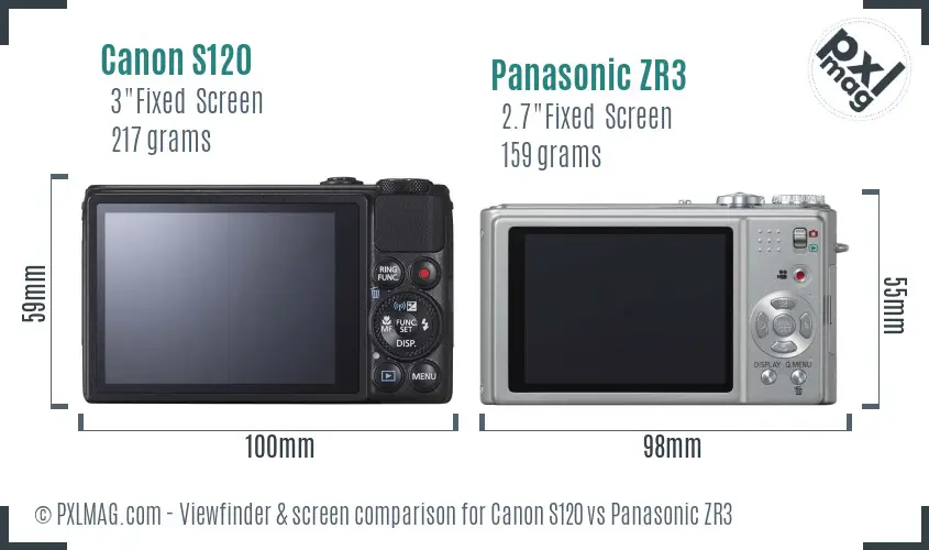 Canon S120 vs Panasonic ZR3 Screen and Viewfinder comparison