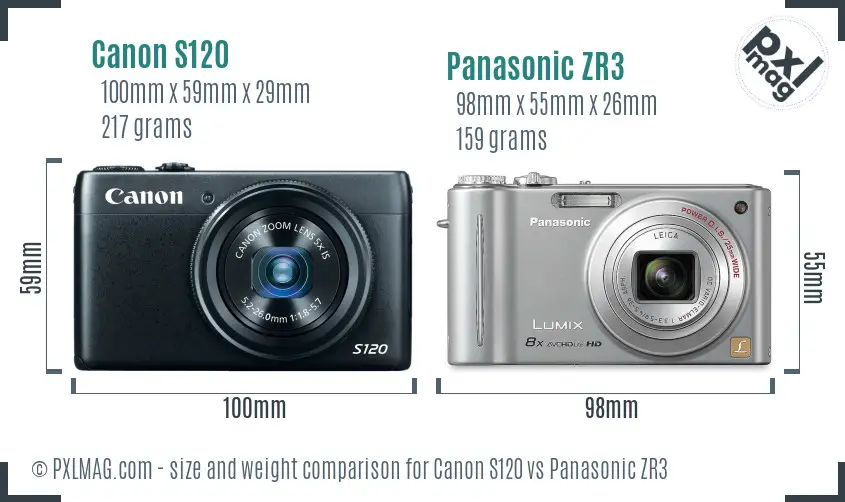 Canon S120 vs Panasonic ZR3 size comparison Canon S120 vs Panasonic ZR3 size comparison
