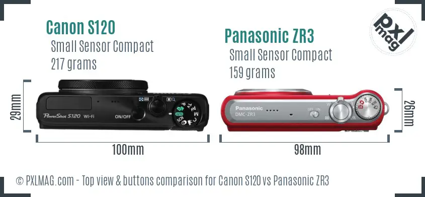 Canon S120 vs Panasonic ZR3 top view buttons comparison