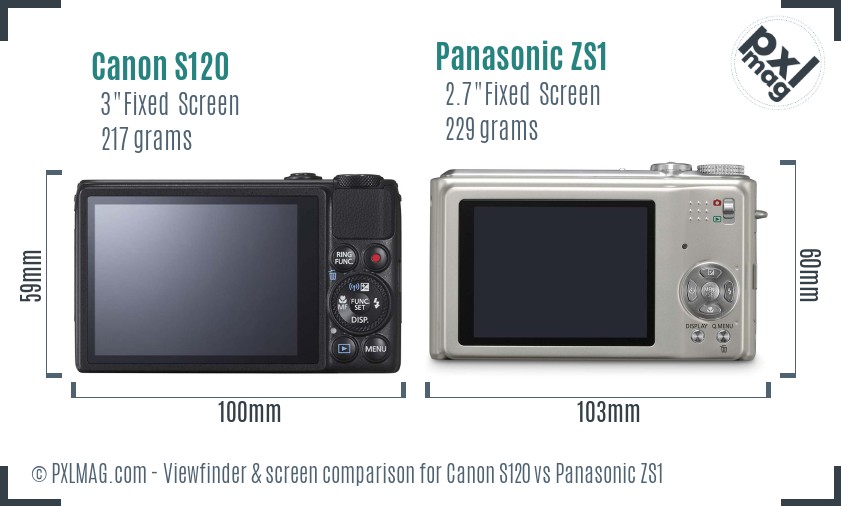 Canon S120 vs Panasonic ZS1 Screen and Viewfinder comparison