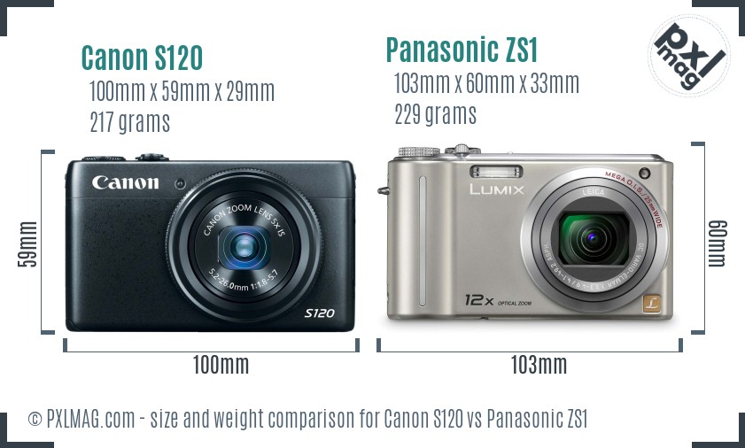 Canon S120 vs Panasonic ZS1 size comparison