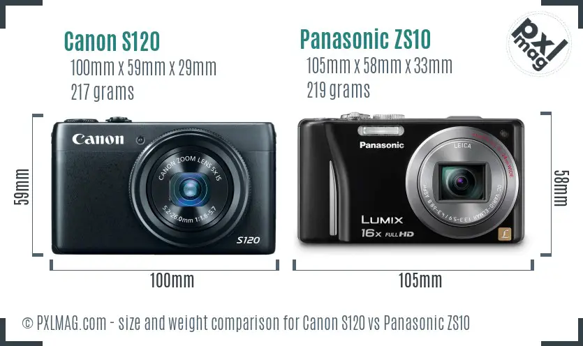 Canon S120 vs Panasonic ZS10 size comparison