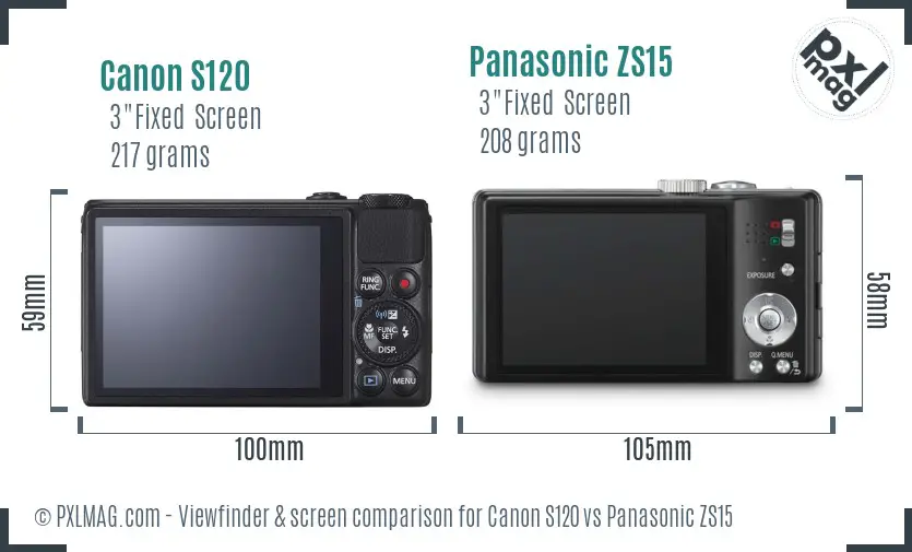 Canon S120 vs Panasonic ZS15 Screen and Viewfinder comparison