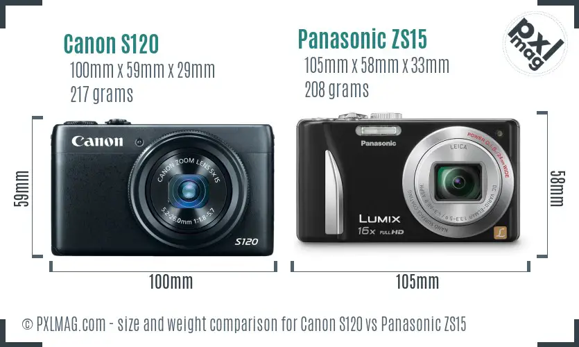 Canon S120 vs Panasonic ZS15 size comparison