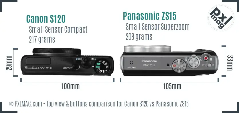 Canon S120 vs Panasonic ZS15 top view buttons comparison
