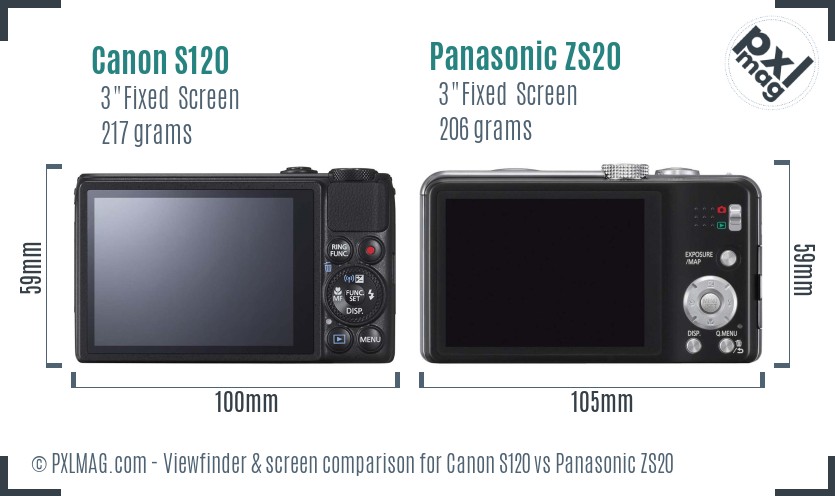 Canon S120 vs Panasonic ZS20 Screen and Viewfinder comparison