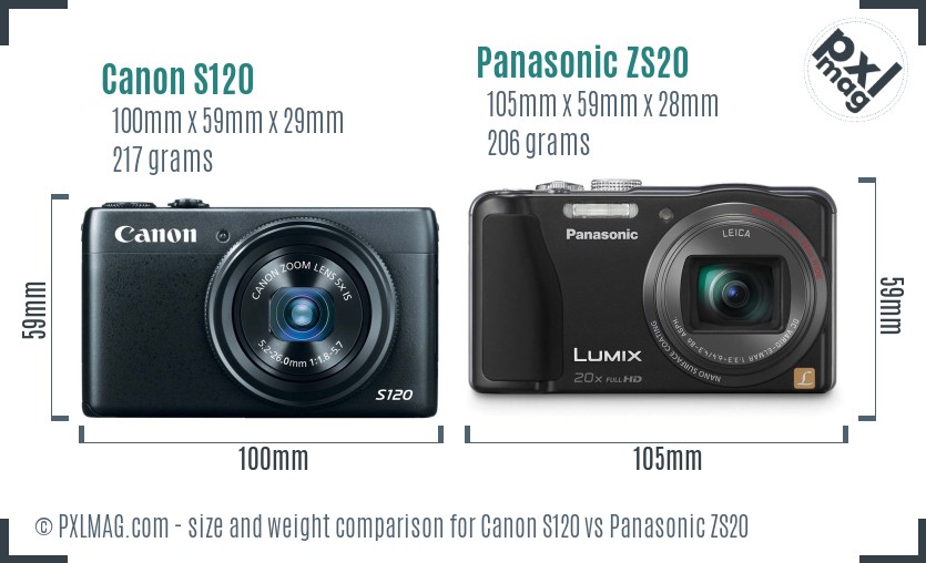 Canon S120 vs Panasonic ZS20 size comparison