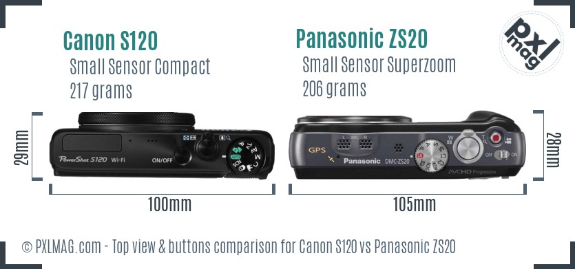 Canon S120 vs Panasonic ZS20 top view buttons comparison