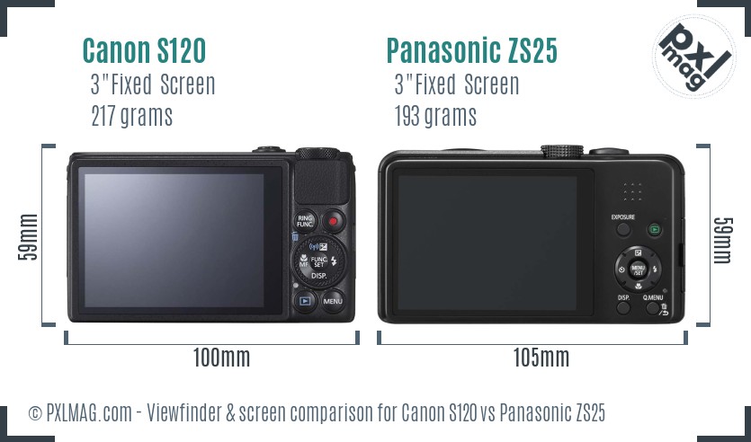 Canon S120 vs Panasonic ZS25 Screen and Viewfinder comparison