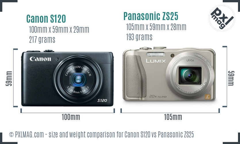 Canon S120 vs Panasonic ZS25 size comparison