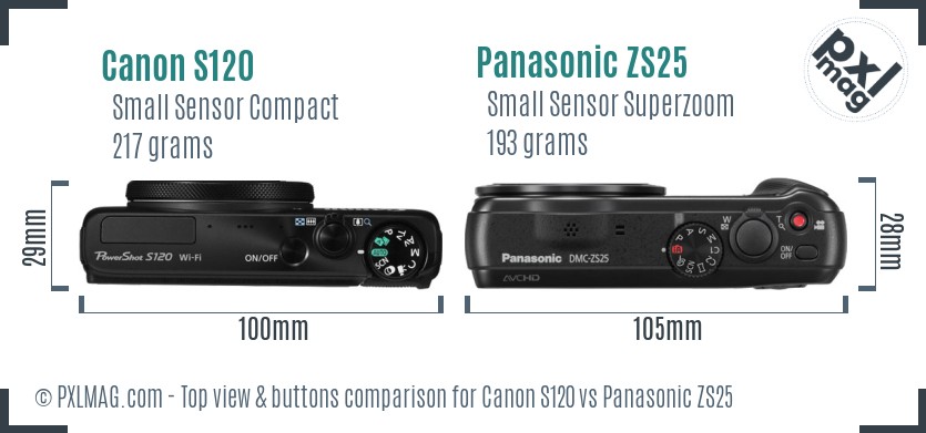 Canon S120 vs Panasonic ZS25 top view buttons comparison