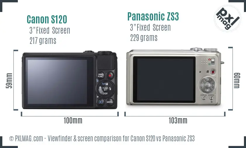 Canon S120 vs Panasonic ZS3 Screen and Viewfinder comparison