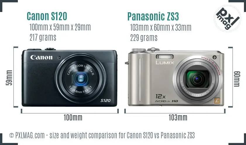 Canon S120 vs Panasonic ZS3 size comparison